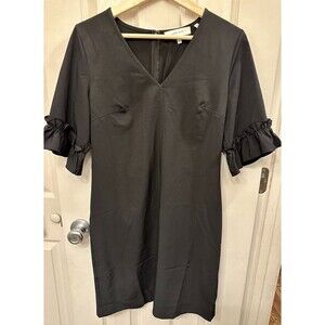 Lark & Ro V Neck Ruffle Half Sleeve  Sheath Black Size 4 Little Black Dress‎ EUC